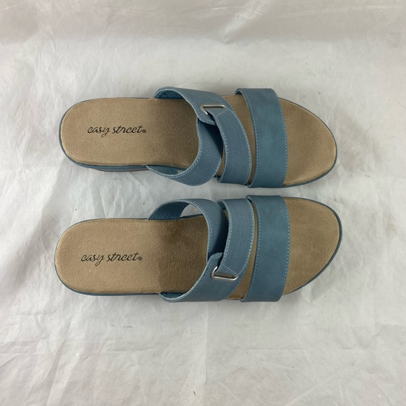 EASY STREET Sayre Woman’s Sandals Denim Round Toe Wedge Slip On Shoes 10 M. New - Picture 4 of 14